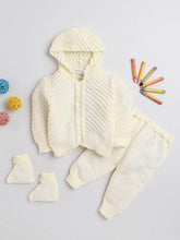 Little Angels Little Angels Sweater Set Baby Wool Full Sleeves Hooded Neck Textured Cream 3-Piece Set Sweater Sets Creamy Cuddles Winter Baby Set 0-3M / Cream / Baby Wool